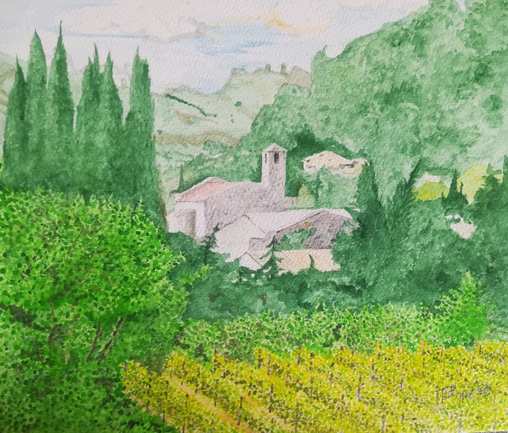 Fontcouverte, Aude, aquarelle, Philippe Béhin-Stroud, 2025